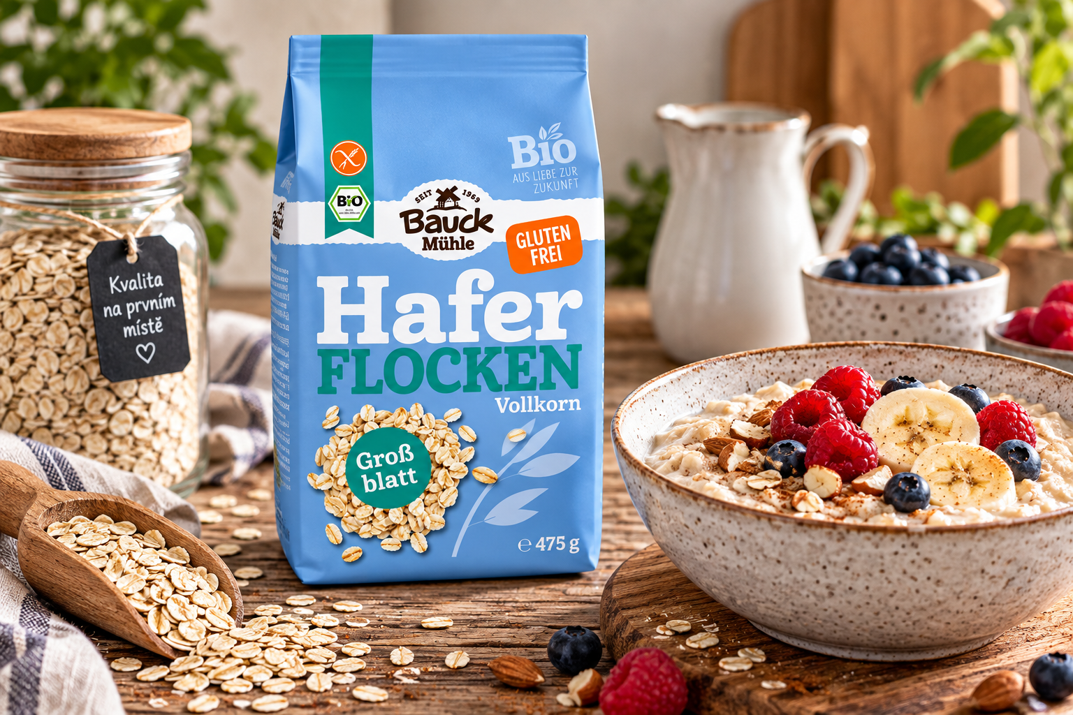 Bezlepkové OVESNÉ VLOČKY velké BIO 475 g - Bauck